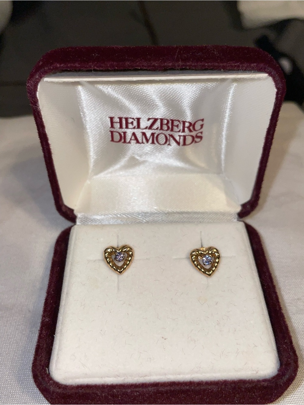 Helzberg Diamonds Gold Heart Stud Earrings with Center Stones - Gold